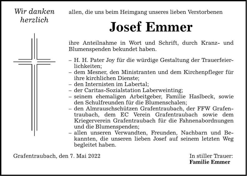 Traueranzeige Josef Emmer