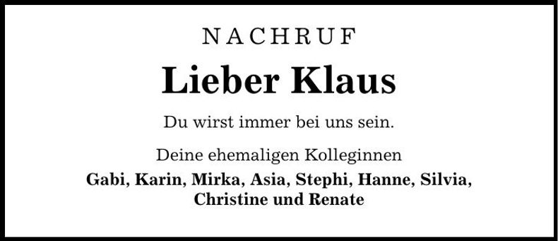 Traueranzeige Klaus Siebert