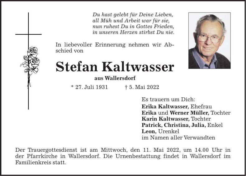 Traueranzeige Stefan Kaltwasser