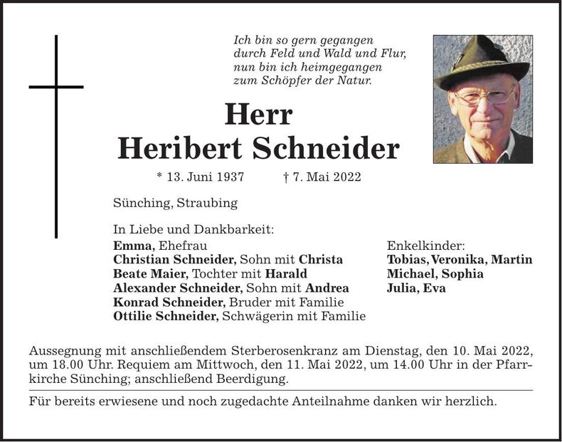 Traueranzeige Heribert Schneider