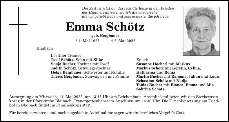 Traueranzeige Emma Schötz