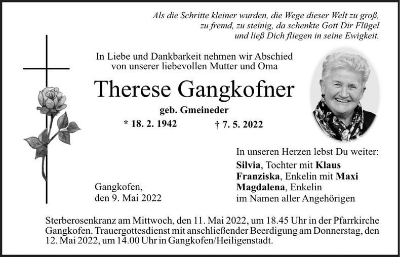 Traueranzeige Therese Gangkofner