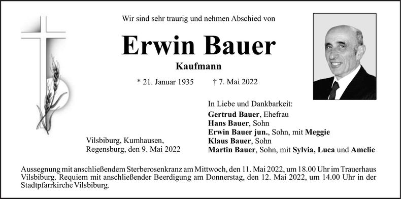 Traueranzeige Erwin Bauer