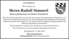 Traueranzeige Rudolf Simmerl