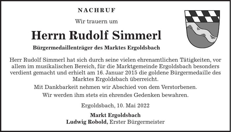 Traueranzeige Rudolf Simmerl