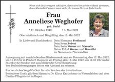 Traueranzeige Anneliese Weghofer