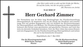 Traueranzeige Gerhard Zimmer