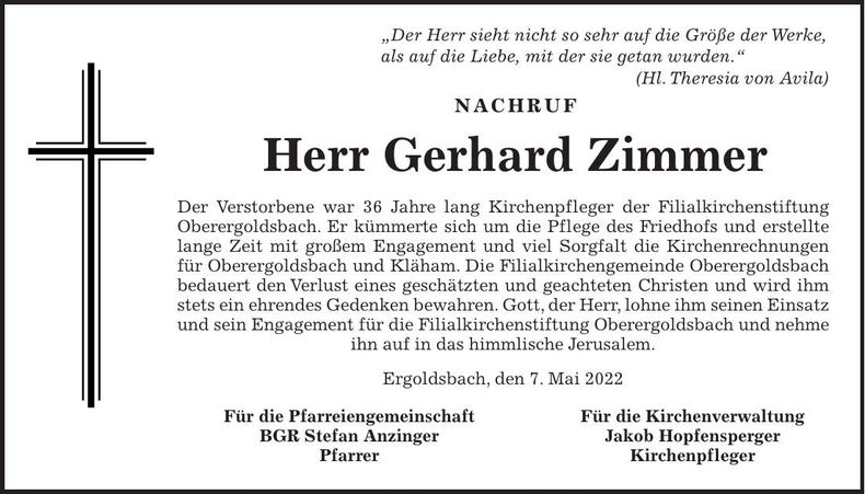 Traueranzeige Gerhard Zimmer