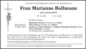 Traueranzeige Marianne Bollmann
