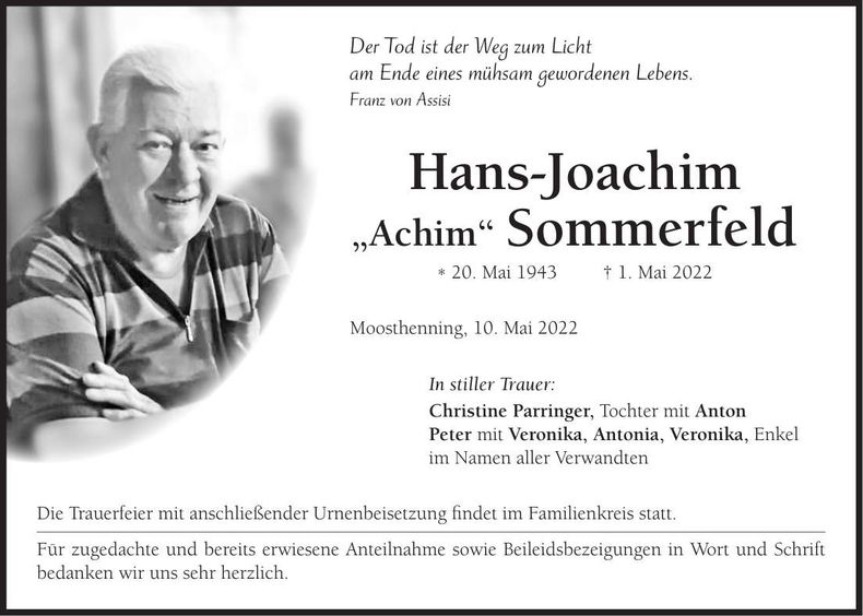 Traueranzeige Hans-Joachim Sommerfeld