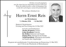 Traueranzeige Ernst Reis
