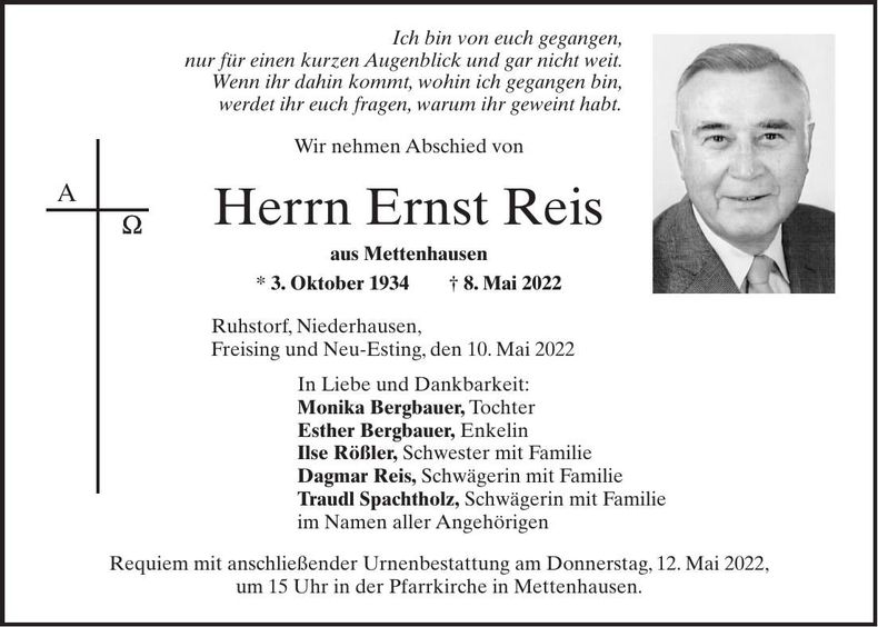Traueranzeige Ernst Reis