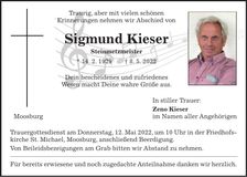 Traueranzeige Sigmund Kieser