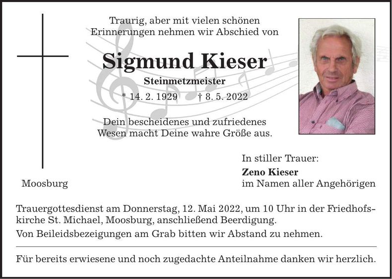Traueranzeige Sigmund Kieser