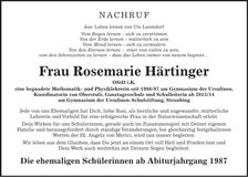 Traueranzeige Rosemarie Härtinger