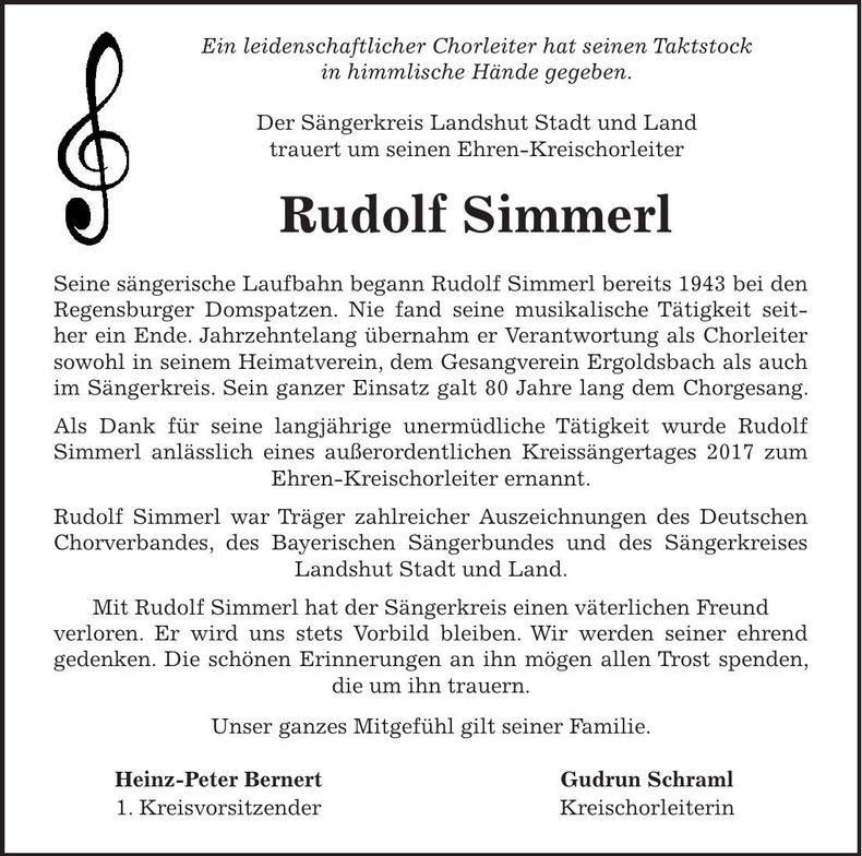 Traueranzeige Rudolf Simmerl