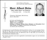 Traueranzeige Albert Bräu
