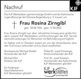 Traueranzeige Rosina Zirngibl