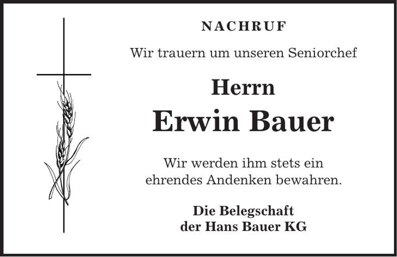 Traueranzeige Erwin Bauer