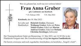 Traueranzeige Anna Gruber