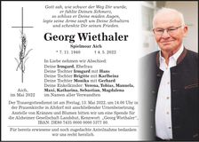 Traueranzeige Georg Wiethaler