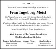 Traueranzeige Ingeborg Meisl