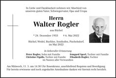 Traueranzeige Walter Rogler
