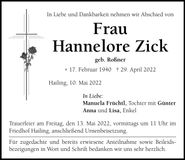 Traueranzeige Hannelore Zick