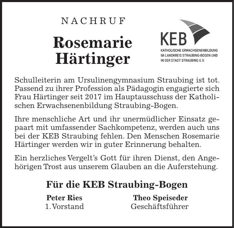 Traueranzeige Rosemarie Härtinger