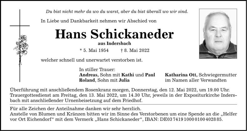 Traueranzeige Hans Schikaneder