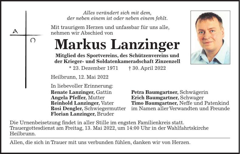 Traueranzeige Markus Lanzinger