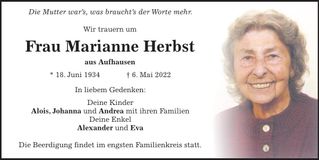 Traueranzeige Marianne Herbst