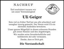 Traueranzeige Uli Geiger