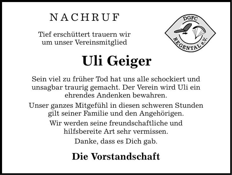 Traueranzeige Uli Geiger