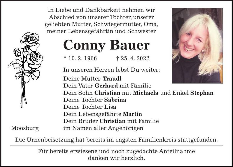 Traueranzeige Conny Bauer