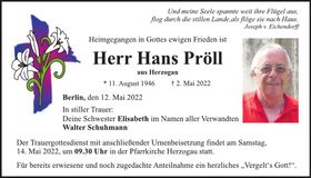 Traueranzeige Hans Pröll