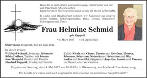 Traueranzeige Helmine Schmid