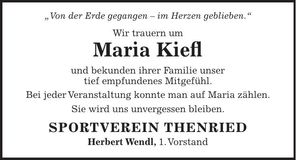 Traueranzeige Maria Kiefl