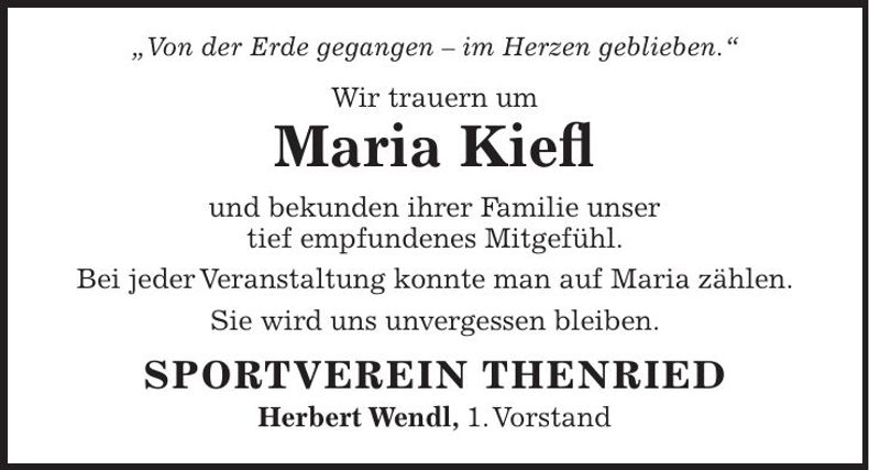 Traueranzeige Maria Kiefl
