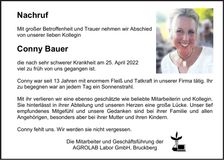 Traueranzeige Conny Bauer