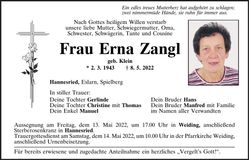 Traueranzeige Erna Zangl