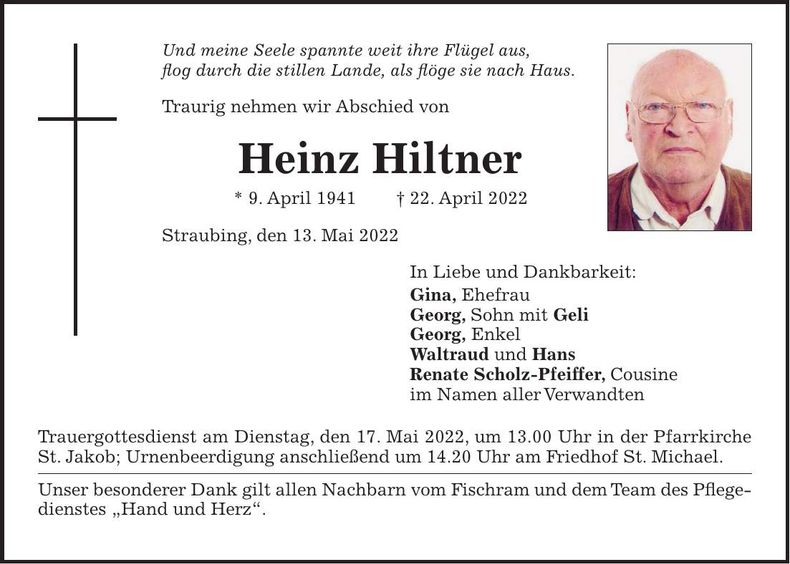 Traueranzeige Heinz Hiltner