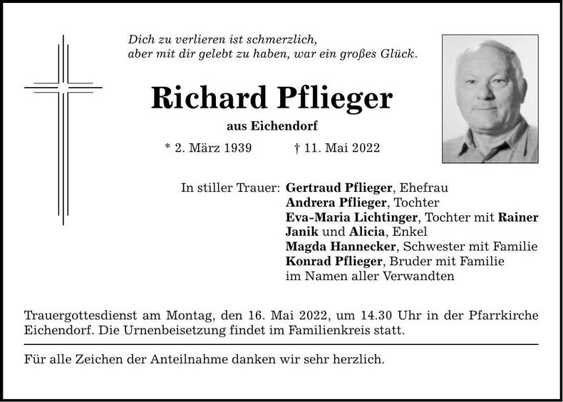 Traueranzeige Richard Pflieger