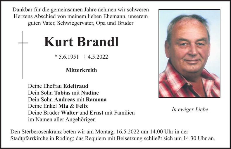 Traueranzeige Kurt Brandl