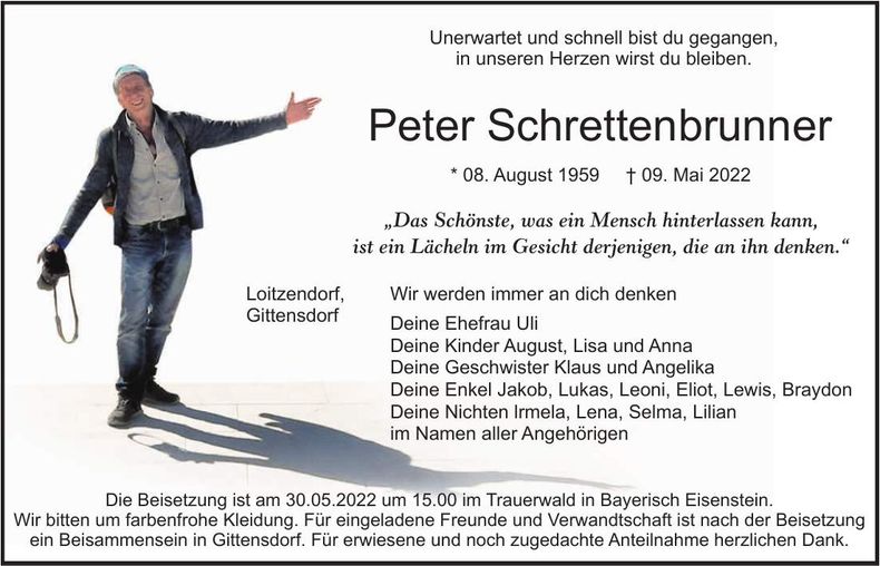 Traueranzeige Peter Schrettenbrunner