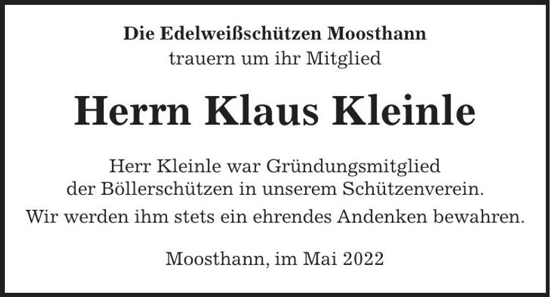 Traueranzeige Klaus Kleinle