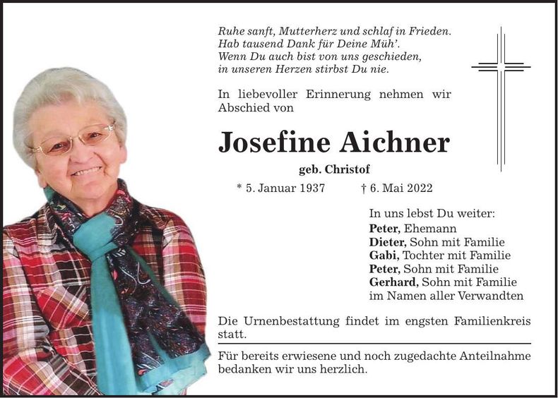 Traueranzeige Josefine Aicher
