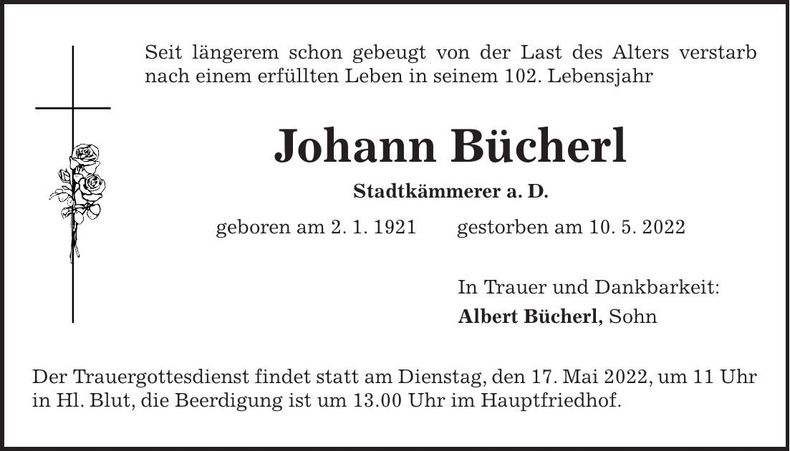 Traueranzeige Johann Bücherl