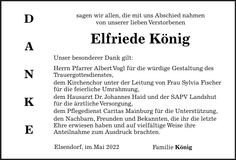 Traueranzeige Elfriede König
