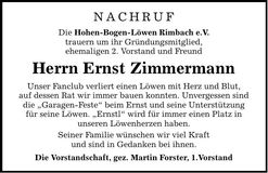 Traueranzeige Ernst Zimmermann